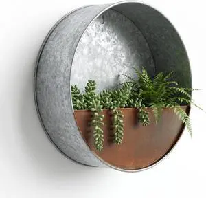 Topadorn Hanging Planter Flower Pot Galvanized Metal Container Wall Pocket Garden Bucket Metal Pot for Indoor or Outdoor Balcony Patio, Round 12" H Topadorn Hanging Planter Flower Pot Galvanized Metal Container Wall Pocket Garden Bucket Metal Pot for Indoor or Outdoor Balcony Patio, Round 12" H