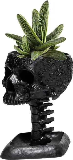 GUTE Skull Planter Pot, Makeup Brush & Pen Holder - Black Skeleton Backbone Plant, 6" Deep Polyresin Strong for Succulents Plants & Flowers - Spooky Skulls Home Decor Serving GUTE Skull Planter Pot, Makeup Brush & Pen Holder - Black Skeleton Backbone Plant, 6" Deep Polyresin Strong for Succulents Plants & Flowers - Spooky Skulls Home Decor Serving