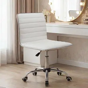 Furmax Vanity Office Desk Chair with Wheels, Armless Small Cute Leather Makeup Computer Task Chair Adjustable Height 360° Swivel (White) Furmax Vanity Office Desk Chair with Wheels, Armless Small Cute Leather Makeup Computer Task Chair Adjustable Height 360° Swivel (White)