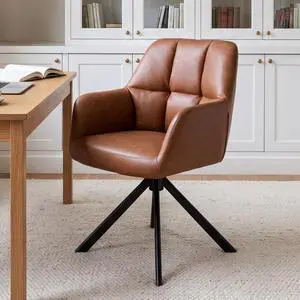 EALSON Comfy Leather Desk Chair Modern Computer Task Chair no Wheels Swivel Accent Chair with Mid Back Arm Chair for Living Room/Bedroom/Home Office, PU Brown EALSON Comfy Leather Desk Chair Modern Computer Task Chair no Wheels Swivel Accent Chair with Mid Back Arm Chair for Living Room/Bedroom/Home Office, PU Brown