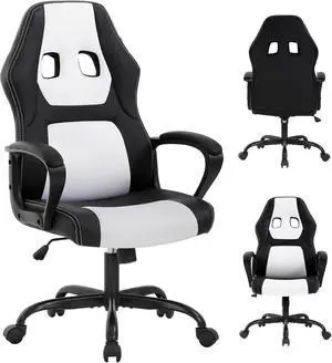 Gaming Chair PC Office Chair Ergonomic Gamer Chair PU Leather Executive Computer Chair with Lumbar Support High Back Adjustable Rolling Swivel Desk Chair for Adult Teen, White Gaming Chair PC Office Chair Ergonomic Gamer Chair PU Leather Executive Computer Chair with Lumbar Support High Back Adjustable Rolling Swivel Desk Chair for Adult Teen, White