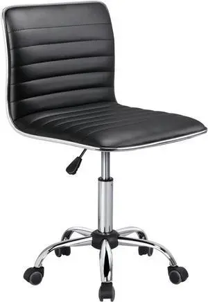 Yaheetech Ribbed Armless Office Chair Low Back PU Leather Swivel, Black | Low back foam padded ribbed upholstery, adjustable height, full swivel, armless, quiet rolling wheels, easy quick assembly. Yaheetech Ribbed Armless Office Chair Low Back PU Leather Swivel, Black | Low back foam padded ribbed upholstery, adjustable height, full swivel, armless, quiet rolling wheels, easy quick assembly.