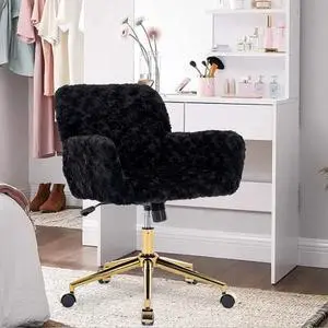 HomVent Fluffy Desk Chair Pink Faux Fur Vanity Chair Adjustable Swivel Computer Chair on Wheels Height Adjustable Cute Desk Chair for Makeup Room Teen Girls Bedroom Home Office (Black P) HomVent Fluffy Desk Chair Pink Faux Fur Vanity Chair Adjustable Swivel Computer Chair on Wheels Height Adjustable Cute Desk Chair for Makeup Room Teen Girls Bedroom Home Office (Black P)