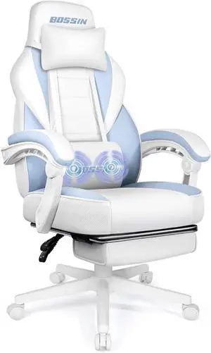 BOSSIN Gaming Chair with Massage, Ergonomic Heavy Duty Design with Footrest and Lumbar Support, Large Size Cushion High Back Office Chair, Big and Tall Gaming Computer Chair for KidsWhite and Blue BOSSIN Gaming Chair with Massage, Ergonomic Heavy Duty Design with Footrest and Lumbar Support, Large Size Cushion High Back Office Chair, Big and Tall Gaming Computer Chair for KidsWhite and Blue