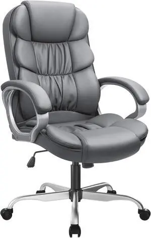 GUNJI Office Chair PU Leather High Back Executive Chair Ergonomic Computer Chair, Modern Adjustable Home Desk Chair Swivel Managerial Chair with Padded Armrests and Lumbar Support (Gray) GUNJI Office Chair PU Leather High Back Executive Chair Ergonomic Computer Chair, Modern Adjustable Home Desk Chair Swivel Managerial Chair with Padded Armrests and Lumbar Support (Gray)