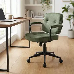 LukeAlon Comfy Green PU Leather Desk Chair, 360° Swivel Task Chair with Armrest, Thickened Seat, Tiltable & Button Tufted Design for Home Office Computer Use LukeAlon Comfy Green PU Leather Desk Chair, 360° Swivel Task Chair with Armrest, Thickened Seat, Tiltable & Button Tufted Design for Home Office Computer Use