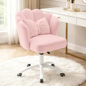 Vanity Chair with Wheels Velvet Petal Desk Chair Upholstered Tufted Home Office Chair for Women Girls, Height Adjustable Makeup Task Chair for Bedroom Living Room, Pink Vanity Chair with Wheels Velvet Petal Desk Chair Upholstered Tufted Home Office Chair for Women Girls, Height Adjustable Makeup Task Chair for Bedroom Living Room, Pink