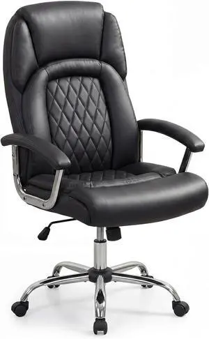 GIANTEX Ergonomic Office Chair, Upholstered Leather Executive Chair w/Padded Armrests & Rocking Backrest, Height Adjustable Computer Desk Chair, Swivel Rolling Chair w/Wheels for Home Office, Black GIANTEX Ergonomic Office Chair, Upholstered Leather Executive Chair w/Padded Armrests & Rocking Backrest, Height Adjustable Computer Desk Chair, Swivel Rolling Chair w/Wheels for Home Office, Black