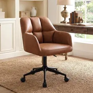 HNY Modern PU Leather Office Desk Chair, Height Adjustable Comfy Swivel Vanity Make up Chair with Wheels for Living Room Home Office Computer, Brown HNY Modern PU Leather Office Desk Chair, Height Adjustable Comfy Swivel Vanity Make up Chair with Wheels for Living Room Home Office Computer, Brown