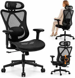 Ergonomic Office Chair, Mesh High Back Desk Seat | Adjustable Lumbar Support, Headrest, Adjustable Armrests, 90-135 Degree Tilt Lock, Quiet Wheels, 280lb Capacity Ergonomic Office Chair, Mesh High Back Desk Seat | Adjustable Lumbar Support, Headrest, Adjustable Armrests, 90-135 Degree Tilt Lock, Quiet Wheels, 280lb Capacity