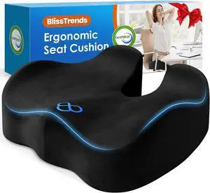 BlissTrends Memory Foam Seat Cushion for Office Chair & Car Seat, Black | Ergonomic Tailbone & Sciatica Support with Removable Velvet Cover for Pressure Relief and Long Sitting Comfort, 3.3" Thick BlissTrends Memory Foam Seat Cushion for Office Chair & Car Seat, Black | Ergonomic Tailbone & Sciatica Support with Removable Velvet Cover for Pressure Relief and Long Sitting Comfort, 3.3" Thick