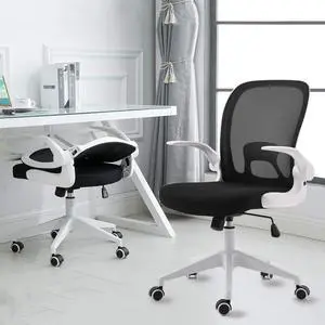 IPKIG Foldable Office Chair - Home Office Desk Chairs with Wheels and Flip-Up Arms - Ergonomic Backrest Mesh Computer Chair Adjustable Swivel Rolling Home Executive (White) IPKIG Foldable Office Chair - Home Office Desk Chairs with Wheels and Flip-Up Arms - Ergonomic Backrest Mesh Computer Chair Adjustable Swivel Rolling Home Executive (White)
