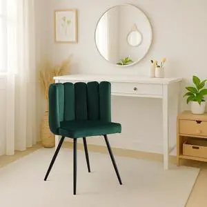 CLIPOP Vanity Chair with Back, Modern Small Accent Chair No Wheels, Velvet Makeup Vanity Chair with Metal Legs, Upholstered Home Office Desk Chair for Living Room, Bedroom, Kitchen Dining Chairs Green CLIPOP Vanity Chair with Back, Modern Small Accent Chair No Wheels, Velvet Makeup Vanity Chair with Metal Legs, Upholstered Home Office Desk Chair for Living Room, Bedroom, Kitchen Dining Chairs Green