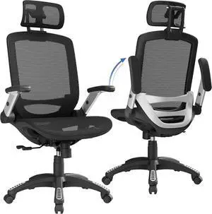 GABRYLLY Ergonomic Office Chair, High Back Home Desk Chair with Headrest, Flip-Up Arms, 90-120° Tilt Lock and Wide Cushion, Big and Tall Mesh Chairs for Man Woman, Black Task Chair GABRYLLY Ergonomic Office Chair, High Back Home Desk Chair with Headrest, Flip-Up Arms, 90-120° Tilt Lock and Wide Cushion, Big and Tall Mesh Chairs for Man Woman, Black Task Chair