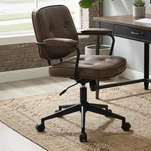 LukeAlon Comfy PU Leather Office Chair, Brown 360° Swivel Desk Chair with Armrest & Thickened Seat, Tiltable Task Chair with Buttons & Wheels for Home Computer LukeAlon Comfy PU Leather Office Chair, Brown 360° Swivel Desk Chair with Armrest & Thickened Seat, Tiltable Task Chair with Buttons & Wheels for Home Computer