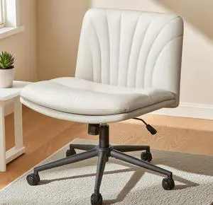 Marsail Criss Cross Chair with Wheels: PU Leather Cross Legged Office Chair Wide Armless Desk Chair Swivel Height Adjustable Vanity Chair for Make Up,Small Space,Bed Room(Beige) Marsail Criss Cross Chair with Wheels: PU Leather Cross Legged Office Chair Wide Armless Desk Chair Swivel Height Adjustable Vanity Chair for Make Up,Small Space,Bed Room(Beige)