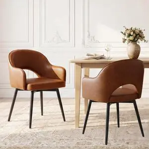 DUOMAY Swivel Dining Armchair Set of 2 PU Leather Upholstered Modern Dining Room Chairs with Metal Legs for Kitchen Living Room, Brown DUOMAY Swivel Dining Armchair Set of 2 PU Leather Upholstered Modern Dining Room Chairs with Metal Legs for Kitchen Living Room, Brown