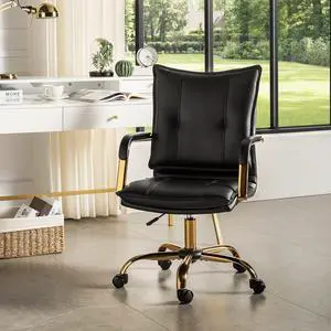 HULALA HOME Faux Leather Home Office Desk Chair with Golden Legs, Black | Adjustable Leather Swivel Computer Chair, with Excellent Lumbar Support, Comfy Upholstered Task Chair HULALA HOME Faux Leather Home Office Desk Chair with Golden Legs, Black | Adjustable Leather Swivel Computer Chair, with Excellent Lumbar Support, Comfy Upholstered Task Chair