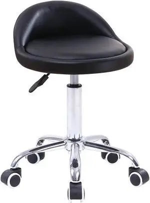 KKTONER PU Leather Round Rolling Stool with Back Rest Height Adjustable Swivel Drafting Work SPA Task Chair with Wheels Black KKTONER PU Leather Round Rolling Stool with Back Rest Height Adjustable Swivel Drafting Work SPA Task Chair with Wheels Black