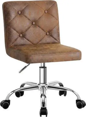 VECELO PU Leather Mid-Back Armless Desk Chair Adjustable Height 360° Rolling Swivel for Home Office Work, Dark Brown VECELO PU Leather Mid-Back Armless Desk Chair Adjustable Height 360° Rolling Swivel for Home Office Work, Dark Brown