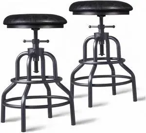 Industrial Vintage Counter Stool, Kitchen Counter Height Adjustable Swivel Chair, Metal Frame Stool, 20.47-26.77 Inch, Fully Welded Base, Black PU Upholstered, Set of 2 Industrial Vintage Counter Stool, Kitchen Counter Height Adjustable Swivel Chair, Metal Frame Stool, 20.47-26.77 Inch, Fully Welded Base, Black PU Upholstered, Set of 2