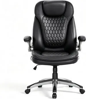 Office Chair Ergonomic Desk Chair-Executive Office Chair, High Back Computer Chair Flip-up Arms, Strong Metal Base, Swivel Rolling Leather Chair for Adult Work/Study-Black, 300lbs Office Chair Ergonomic Desk Chair-Executive Office Chair, High Back Computer Chair Flip-up Arms, Strong Metal Base, Swivel Rolling Leather Chair for Adult Work/Study-Black, 300lbs