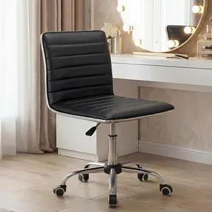 Furmax Vanity Office Desk Chair with Wheels, Armless Small Cute Leather Makeup Computer Task Chair Adjustable Height 360° Swivel (Black) Furmax Vanity Office Desk Chair with Wheels, Armless Small Cute Leather Makeup Computer Task Chair Adjustable Height 360° Swivel (Black)
