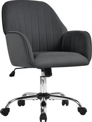 Yaheetech Velvet Office Desk Chair Channel-Tufted Swivel Seat, Dark Gray | Makeup vanity chair, soft foam-cushioned velvet seat assembles in minutes, adjusts 18 to 22 inches, tilts and swivels. Yaheetech Velvet Office Desk Chair Channel-Tufted Swivel Seat, Dark Gray | Makeup vanity chair, soft foam-cushioned velvet seat assembles in minutes, adjusts 18 to 22 inches, tilts and swivels.