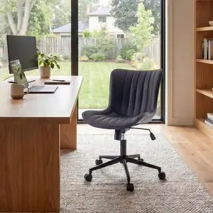 YOUNIKE Black Office Desk Chair with Wheels Armless Vanity Chair Modern | Faux Leather Upholstered with Rocking Back, Swivel Height Adjustable Small Cute Computer Rolling Task Chair Ergonomic 300lb YOUNIKE Black Office Desk Chair with Wheels Armless Vanity Chair Modern | Faux Leather Upholstered with Rocking Back, Swivel Height Adjustable Small Cute Computer Rolling Task Chair Ergonomic 300lb