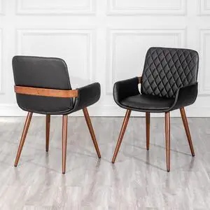 LUNLING Mid Century Modern Faux Leather Dining Chairs Set of 2, Black, Upholstered Seat, Metal Legs, Adjustable Foot for Kitchen Dining Room Desk Chairs LUNLING Mid Century Modern Faux Leather Dining Chairs Set of 2, Black, Upholstered Seat, Metal Legs, Adjustable Foot for Kitchen Dining Room Desk Chairs