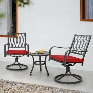 NUU GARDEN 3 Piece Outdoor Bistro Set, Iron Swivel Chairs with Red Cushions and 20" Round Bistro Table, Powder-Coated Iron Frame for Patio, Deck, Garden, Backyard, Black NUU GARDEN 3 Piece Outdoor Bistro Set, Iron Swivel Chairs with Red Cushions and 20" Round Bistro Table, Powder-Coated Iron Frame for Patio, Deck, Garden, Backyard, Black