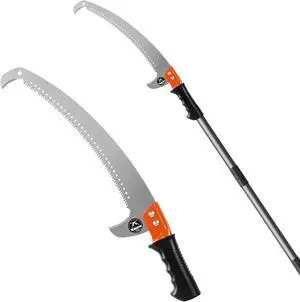 10FT Pole Saw for Tree Trimming 2-in-1 Hand Saw Steel Blade Tree Pruner | Adjustable Extension Pole with Triple Ground Tooth Blade and Dual Hooks for Cutting Branches in Yard Garden Patio 10FT Pole Saw for Tree Trimming 2-in-1 Hand Saw Steel Blade Tree Pruner | Adjustable Extension Pole with Triple Ground Tooth Blade and Dual Hooks for Cutting Branches in Yard Garden Patio