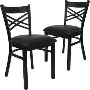 Flash Furniture Hercules Series "X" Back Metal Restaurant Chairs, Modern Upholstered Armless Dining Chairs for Restaurants/Kitchens, Set of 2, Black Flash Furniture Hercules Series "X" Back Metal Restaurant Chairs, Modern Upholstered Armless Dining Chairs for Restaurants/Kitchens, Set of 2, Black