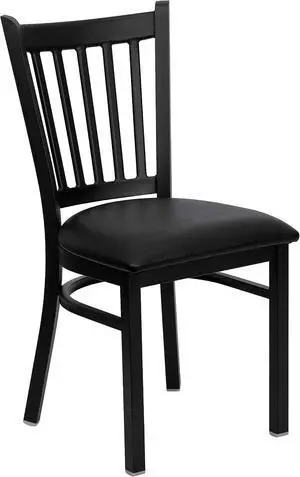 Flash Furniture Hercules Metal Vertical Back Restaurant Chair, Black | Vinyl Upholstery, Durable Construction, Commercial Use Flash Furniture Hercules Metal Vertical Back Restaurant Chair, Black | Vinyl Upholstery, Durable Construction, Commercial Use