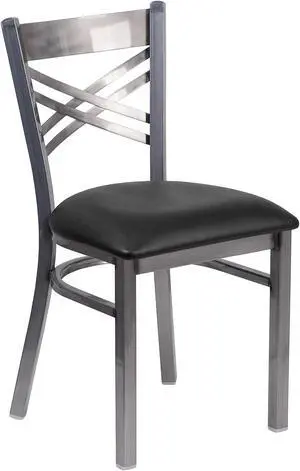 Flash Furniture Hercules Metal Clear Coat Restaurant Chair, Black | X Back Style, Vinyl Upholstery, Durable Construction, Commercial Use Flash Furniture Hercules Metal Clear Coat Restaurant Chair, Black | X Back Style, Vinyl Upholstery, Durable Construction, Commercial Use