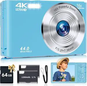SMARTKLIK Digital Camera for Teens, FHD 4K 44MP with 64GB SD Card, 16X Digital Zoom, Compact Point Shoot Camera Blue SMARTKLIK Digital Camera for Teens, FHD 4K 44MP with 64GB SD Card, 16X Digital Zoom, Compact Point Shoot Camera Blue