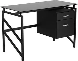 Flash Furniture Singleton Glass Desk with Two Drawer Pedestal,Black | Tempered Glass Surface, Hanging Box/File Pedestal Flash Furniture Singleton Glass Desk with Two Drawer Pedestal,Black | Tempered Glass Surface, Hanging Box/File Pedestal