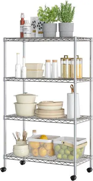 4-Tier Steel Wire Shelving, 30" W x 14" D x 49.5" H 4-Tier Steel Wire Shelving, 30" W x 14" D x 49.5" H