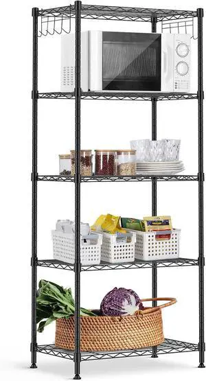 ALVOROG 5-Shelf Shelving Storage Unit Multipurpose Heavy Duty Metal Pantry Storage Shelves Wire Rack with Leveling Feet and Hooks Adjustable Shelves for Bathroom Kitchen Garage (23.2Lx13.4Wx59.1H) ALVOROG 5-Shelf Shelving Storage Unit Multipurpose Heavy Duty Metal Pantry Storage Shelves Wire Rack with Leveling Feet and Hooks Adjustable Shelves for Bathroom Kitchen Garage (23.2Lx13.4Wx59.1H)