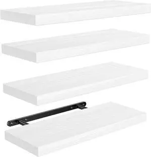 Amada Paulownia Wood Floating Shelves for Wall, Set of 4, White Amada Paulownia Wood Floating Shelves for Wall, Set of 4, White