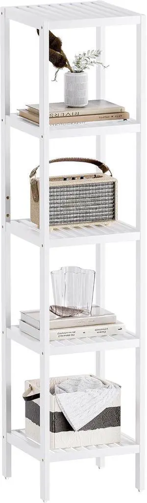 SMIBUY Bathroom Storage Shelf, 5-Tier Bamboo Rack Organizer, Multifunctional Shelving Unit for Living Room Bedroom Kitchen (White) SMIBUY Bathroom Storage Shelf, 5-Tier Bamboo Rack Organizer, Multifunctional Shelving Unit for Living Room Bedroom Kitchen (White)