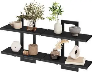 HOOBRO Floating Shelves, 15 Inch Wall Shelf Set of 2, Wall Mounted Storage Shelves 2-Tier, Hanging Bathroom Shelves, for Living Room, Bedroom, Bathroom, Kitchen, Black BK32BJ01 HOOBRO Floating Shelves, 15 Inch Wall Shelf Set of 2, Wall Mounted Storage Shelves 2-Tier, Hanging Bathroom Shelves, for Living Room, Bedroom, Bathroom, Kitchen, Black BK32BJ01