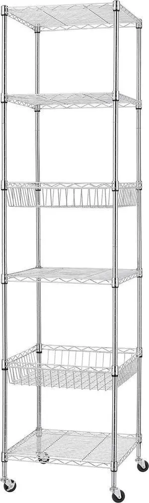 Finnhomy Heavy Duty 6 Tier Wire Shelving Unit with Wheels 18x18x72-inches 6 Shelves Storage Rack Thicken Steel Tube, Adjustable Shelving Rack for Kitchen Bathroom Office, NSF Certified, Chrome Finnhomy Heavy Duty 6 Tier Wire Shelving Unit with Wheels 18x18x72-inches 6 Shelves Storage Rack Thicken Steel Tube, Adjustable Shelving Rack for Kitchen Bathroom Office, NSF Certified, Chrome