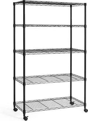 CAPHAUS 3/4/5-Tier Adjustable Height Wire Shelving Unit, Wire Rack Shelving, Metal Steel Storage Shelves, Garage Shelving Storage Organizer, Utility Storage Shelf, 5-Tier With Wheels, Black CAPHAUS 3/4/5-Tier Adjustable Height Wire Shelving Unit, Wire Rack Shelving, Metal Steel Storage Shelves, Garage Shelving Storage Organizer, Utility Storage Shelf, 5-Tier With Wheels, Black