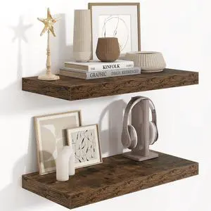 Fun Memories Floating Shelves 24 Inch Long, 9.3 Inch Deep Floating Shelf for Lving Room, Bedoom, Kitchen, Deep Wall Shelves for Bathroom, 2 Pack Storage Display Shelf for Books, Decors, Rustic Brown Fun Memories Floating Shelves 24 Inch Long, 9.3 Inch Deep Floating Shelf for Lving Room, Bedoom, Kitchen, Deep Wall Shelves for Bathroom, 2 Pack Storage Display Shelf for Books, Decors, Rustic Brown