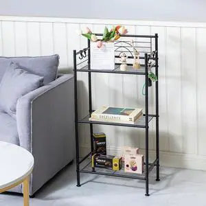 L&H UNICO 3-Tier Free Standing Wire Rack Durable Metal Shelving Storage Unit with Adjustable Feet 4-Hook for Bathroom Laundry Kitchen Office, Black L&H UNICO 3-Tier Free Standing Wire Rack Durable Metal Shelving Storage Unit with Adjustable Feet 4-Hook for Bathroom Laundry Kitchen Office, Black