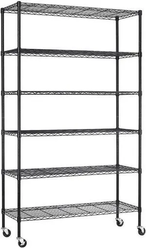 FDW Wire Shelving Unit with Wheels Steel 6 Tier Heavy Duty Layer Rack Storage Metal Shelf Garage Organizer Wire Rack Shelving Adjustable Utility 2100 LBS Capacity-18x48x82 inch (Black) FDW Wire Shelving Unit with Wheels Steel 6 Tier Heavy Duty Layer Rack Storage Metal Shelf Garage Organizer Wire Rack Shelving Adjustable Utility 2100 LBS Capacity-18x48x82 inch (Black)