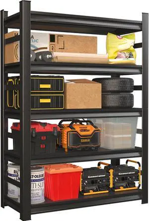 5 Tier Metal Garage Shelving, Adjustable Rack, Black (63" H x 45.3" W x 19.7" D) 5 Tier Metal Garage Shelving, Adjustable Rack, Black (63" H x 45.3" W x 19.7" D)