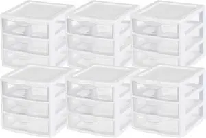 Sterilite Clearview Plastic Multipurpose Small 3 Drawer Desktop Storage Organization Unit for Home, Classrooms, or Office Spaces, White, (Pack of 6) Sterilite Clearview Plastic Multipurpose Small 3 Drawer Desktop Storage Organization Unit for Home, Classrooms, or Office Spaces, White, (Pack of 6)