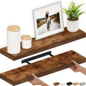 Ballucci Floating Shelves, 36" Wood Wall Shelf Set of 2, with Invisible Brackets for Bathroom, Living Room, Bedroom, Kitchen, Nursery, 6" Deep, Rustic Brown Ballucci Floating Shelves, 36" Wood Wall Shelf Set of 2, with Invisible Brackets for Bathroom, Living Room, Bedroom, Kitchen, Nursery, 6" Deep, Rustic Brown